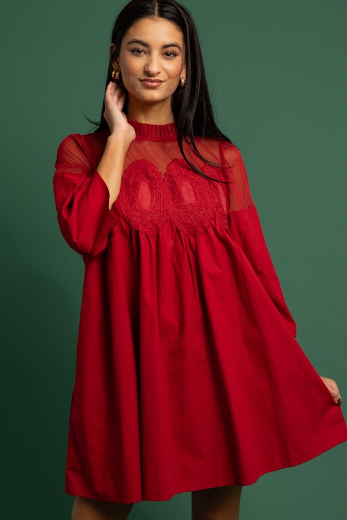 Lace Mesh Panel Dress, Burgundy - 1118-234.jpg