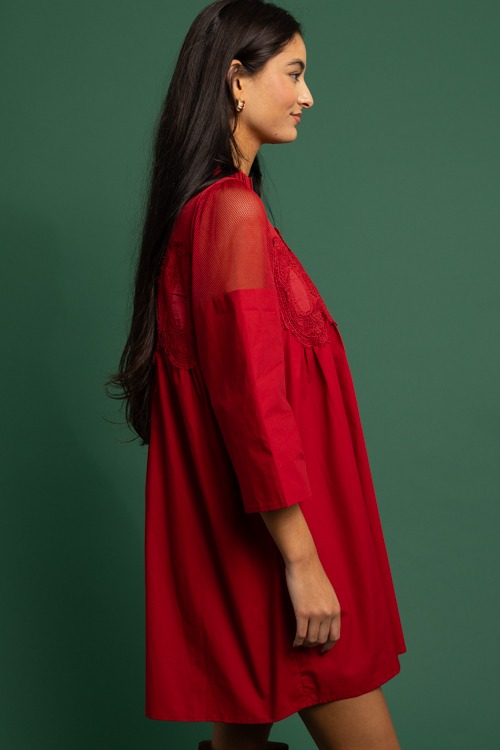 Lace Mesh Panel Dress, Burgundy - 1118-235.jpg