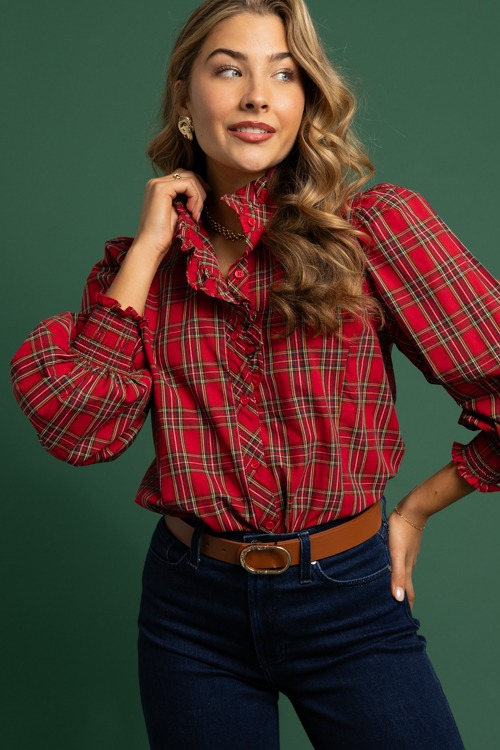 Tartan Plaid Ruffle Top, Red