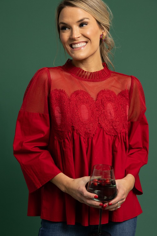 Lace Mesh Panel Top, Burgundy - 1118-246.jpg