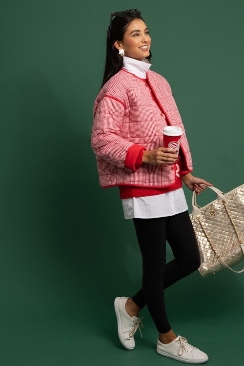 Quilted Gingham Jacket, Red