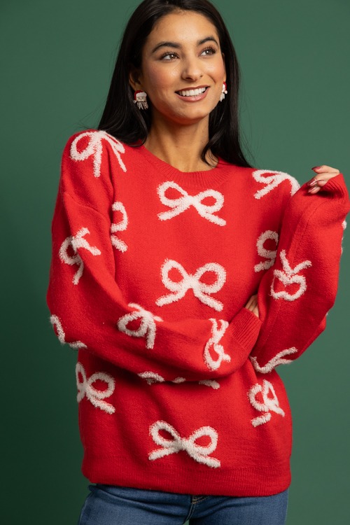 Textured Bows Sweater, Red - 1118-279h.jpg