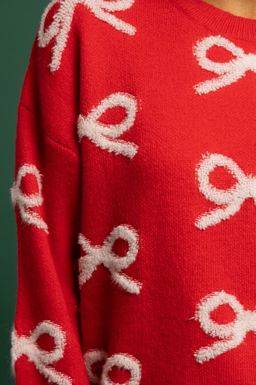 Textured Bows Sweater, Red - 1118-280.jpg