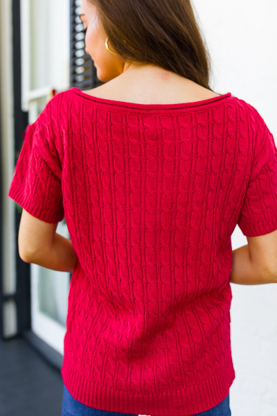Cable Boat Neck Sweater, Red