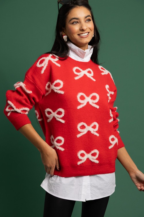 Textured Bows Sweater, Red - 1118-283.jpg
