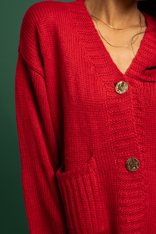 Gold Button V-Neck Cardigan, Red - 1118-349.jpg