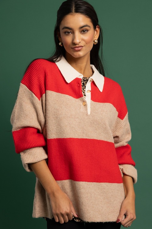 Bold Stripe Collared Sweater, Red - 1118-351h.jpg