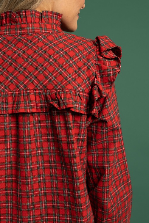 Classic Plaid Ruffle Blouse, Red - 1118-366.jpg