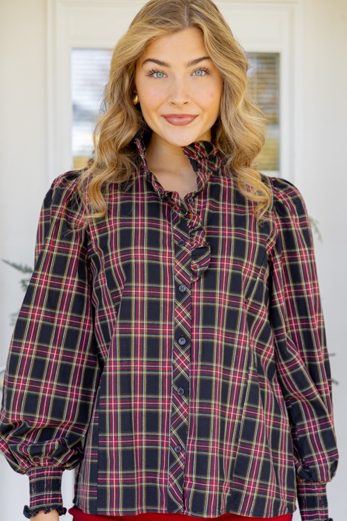 Tartan Plaid Ruffle Top, Dark Navy - 1118-44h.jpg