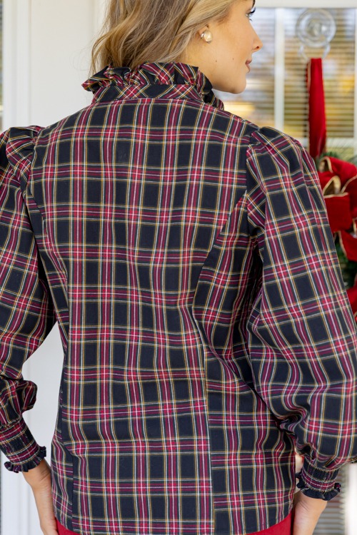 Tartan Plaid Ruffle Top, Dark Navy - 1118-47.jpg