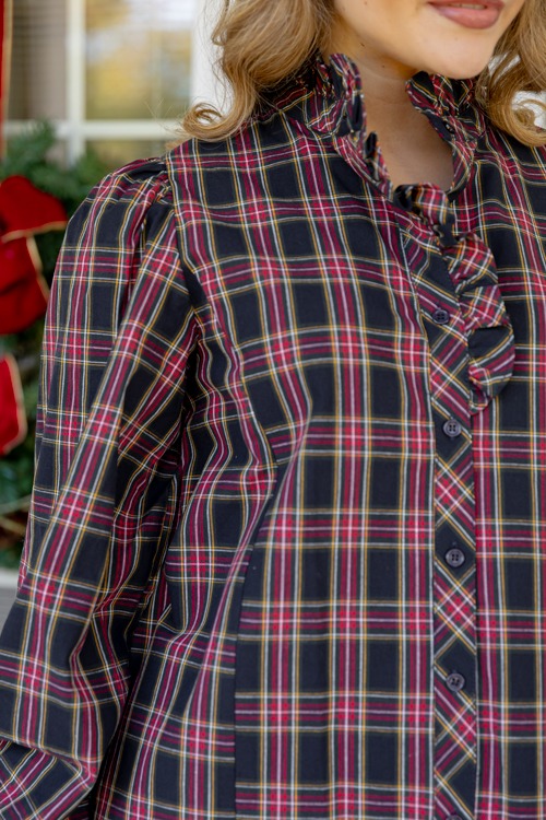 Tartan Plaid Ruffle Top, Dark Navy - 1118-48.jpg