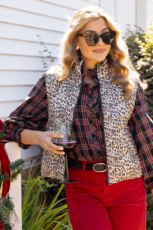Lindsey Quilted Vest, Leopard