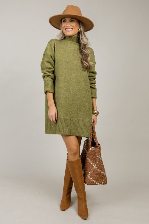 moss green sweater dress JANE turtleneck sweater-dress moss – Soft Society main image 0