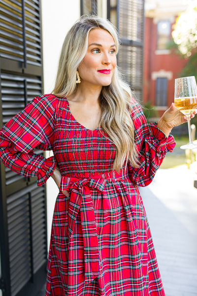 Tartan Plaid Smock Midi, Red