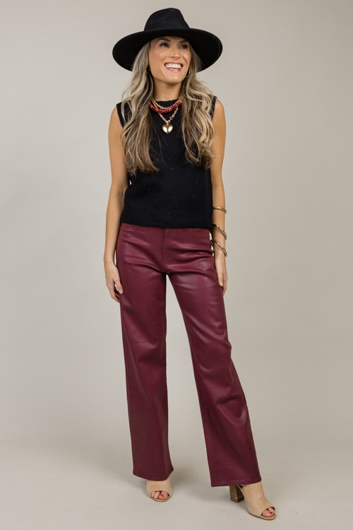 Coated Straight Leg Jeans, Burgundy - 1119-106.jpg