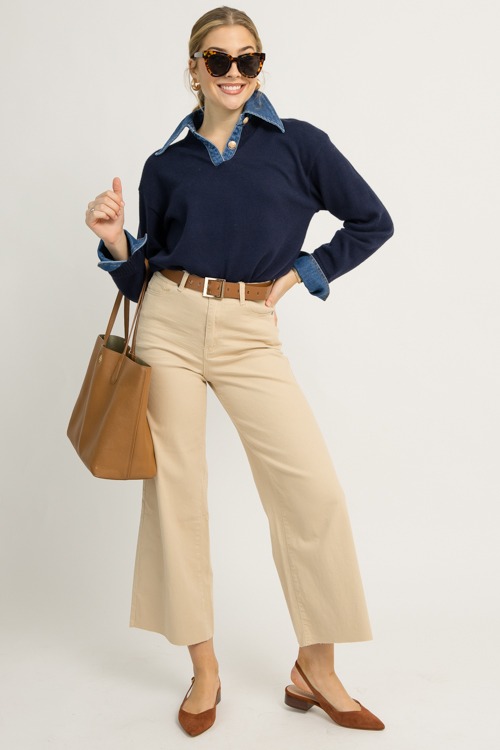 Raw Hem Wide Leg Pants, Khaki - 1119-89h.jpg