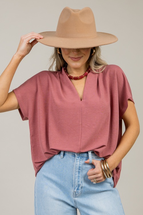 Leah Knit V-Neck Top, Dusty Rose