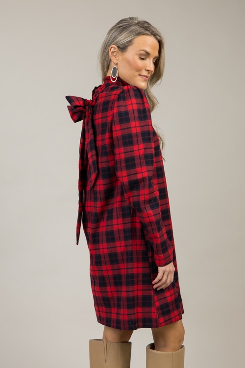 Plaid Ruffle Neck Dress, Red - 1120-120h.jpg