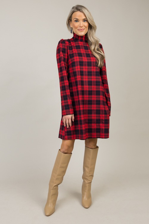 Plaid Ruffle Neck Dress, Red - 1120-121.jpg