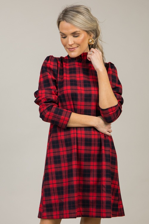 Plaid Ruffle Neck Dress, Red - 1120-125.jpg