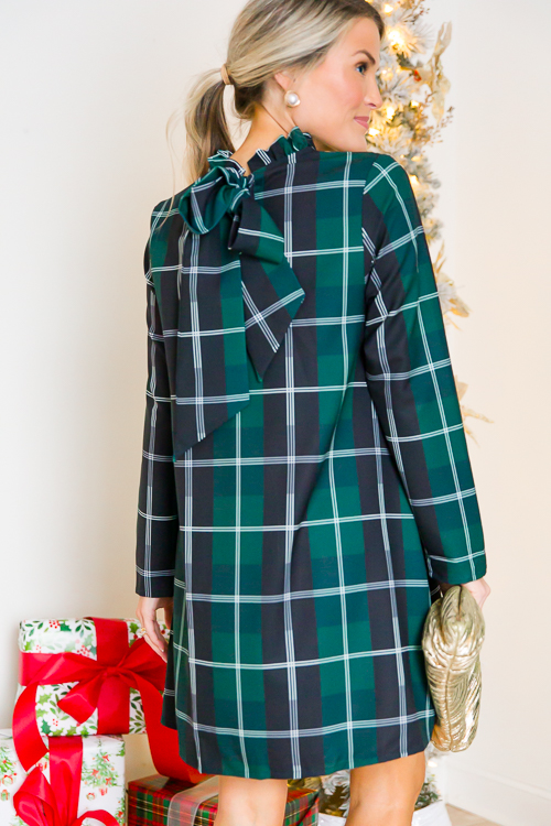 Blaine Ruffle Dress, Emerald Plaid