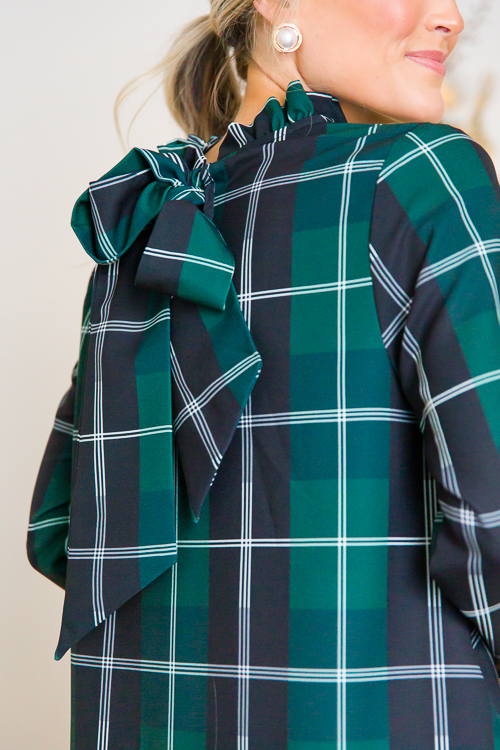 Blaine Ruffle Dress, Emerald Plaid