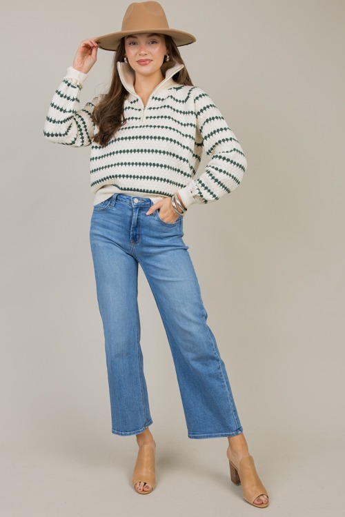 Stripe Zip Sweater, Hunter Green