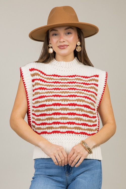 Brenna Stripe Sweater, Ivory Red