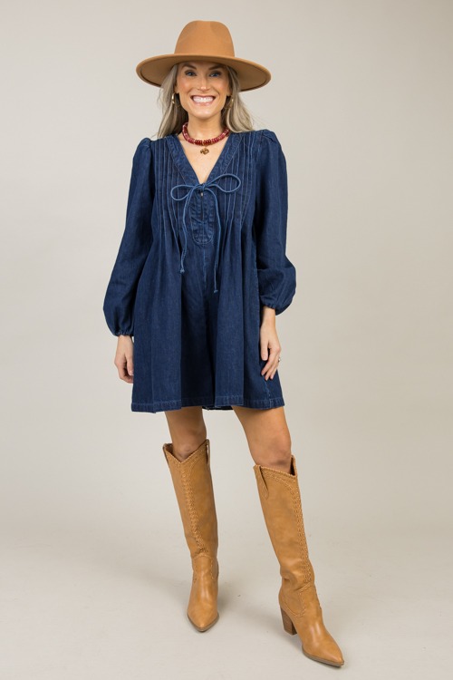 Pleated Denim Romper, Dark