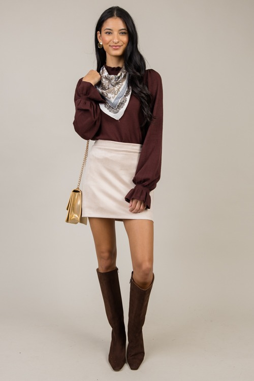 Ruffle Trim Sweater, Chocolate