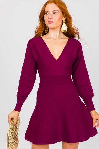 Sweater Knit Dress, Eggplant