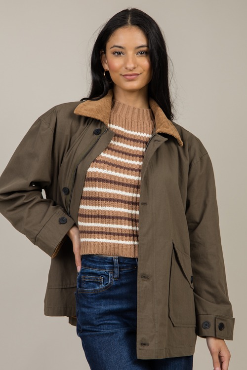 Corded Contrast Jacket, Olive