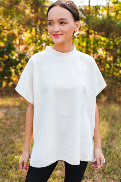 Short Sleeve Texture Top, Cream