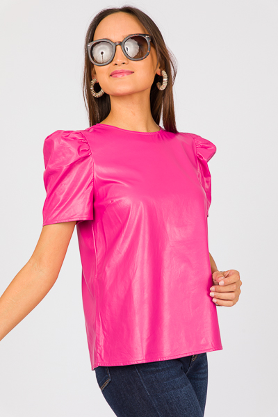Madelyn Leather Top, Fuchsia