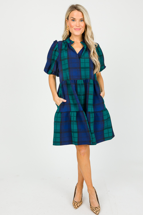 Green and outlet navy tartan dress