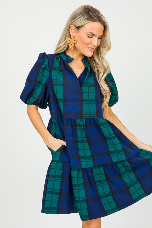 Navy and green outlet plaid dress