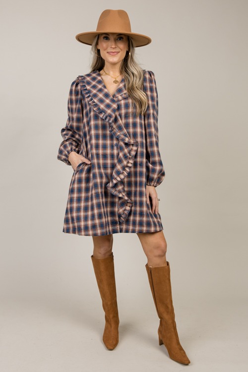 Ruffled Plaid Dress, Navy - 1121-188.jpg