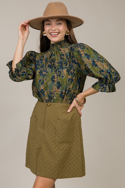 Pleat Texture Floral Top, Olive - 1121-46.jpg