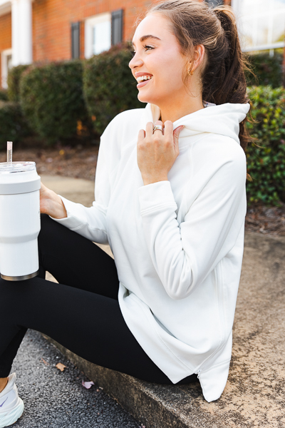 Side Zip Hoodie, Ivory