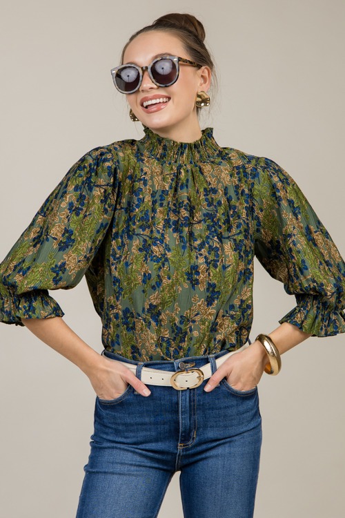 Pleat Texture Floral Top, Olive - 1121-50.jpg