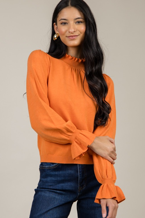 Ruffle Trim Sweater, Orange