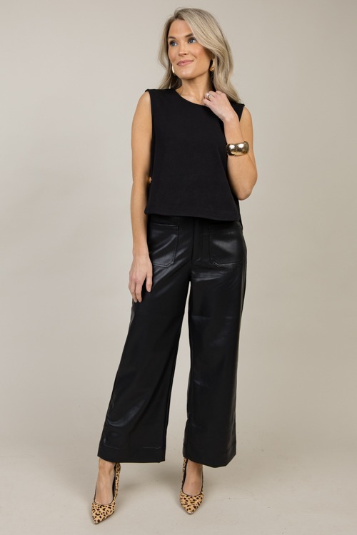 Patch Pocket Leather Pants, Black