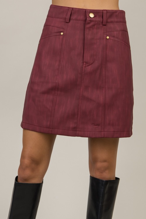 Burgundy Leather Mini Skirt