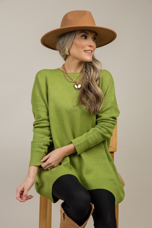 Dip Hem Sweater, Olive Green