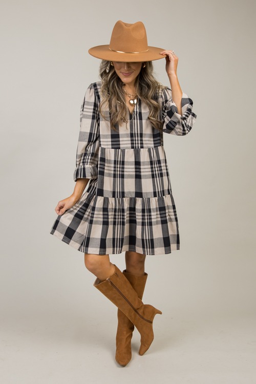 Shannon Plaid Dress, Tan