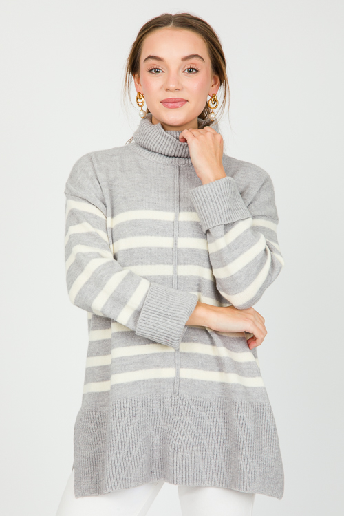 Deb Stripe Sweater, Grey/Ivory