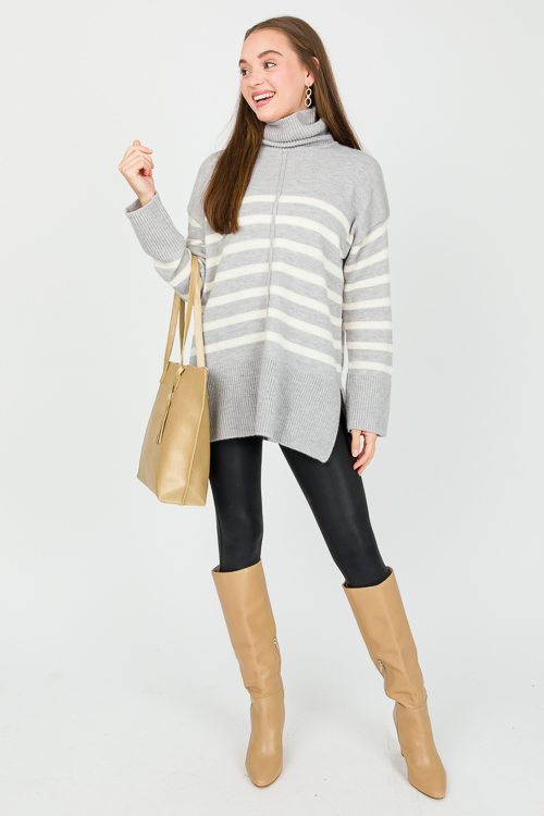 Deb Stripe Sweater, Grey/Ivory