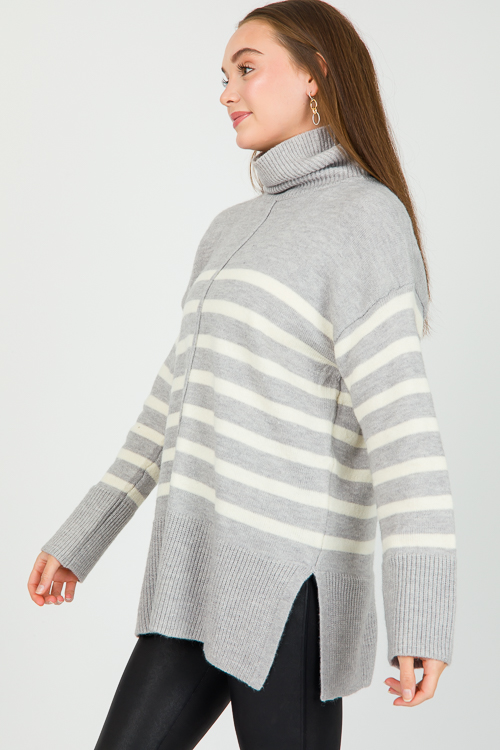 Deb Stripe Sweater, Grey/Ivory