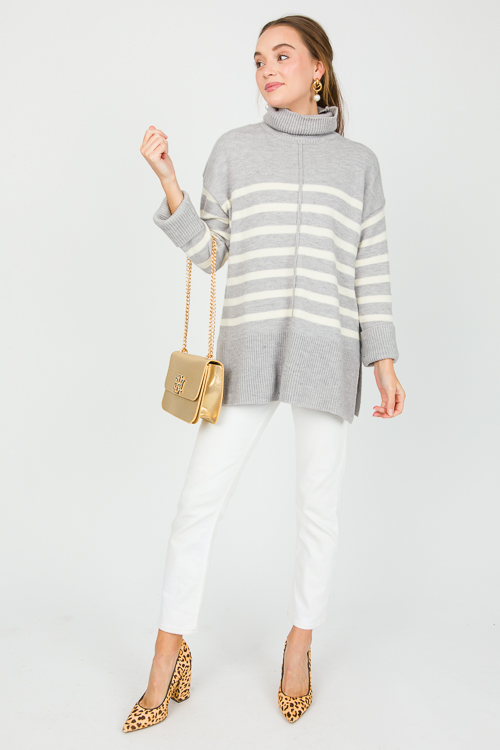 Deb Stripe Sweater, Grey/Ivory