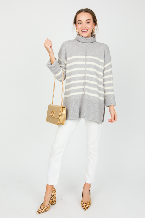 Deb Stripe Sweater, Grey/Ivory